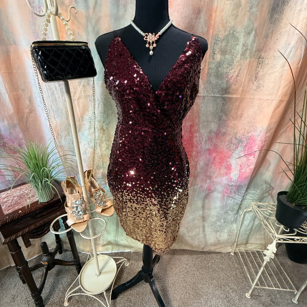 📌VENUS  A Night Out Glitz and Glam Ombre Form Fitting Sequin Mini Dress
